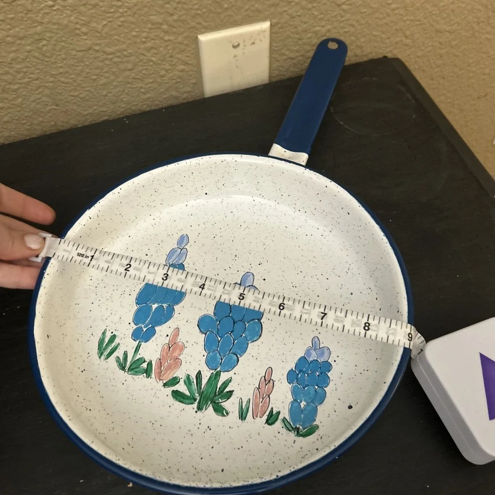 Hand Painted 9‎ In Enamel Pan Bluebonnets Texas Kitchen Decor Farmhouse Rustic